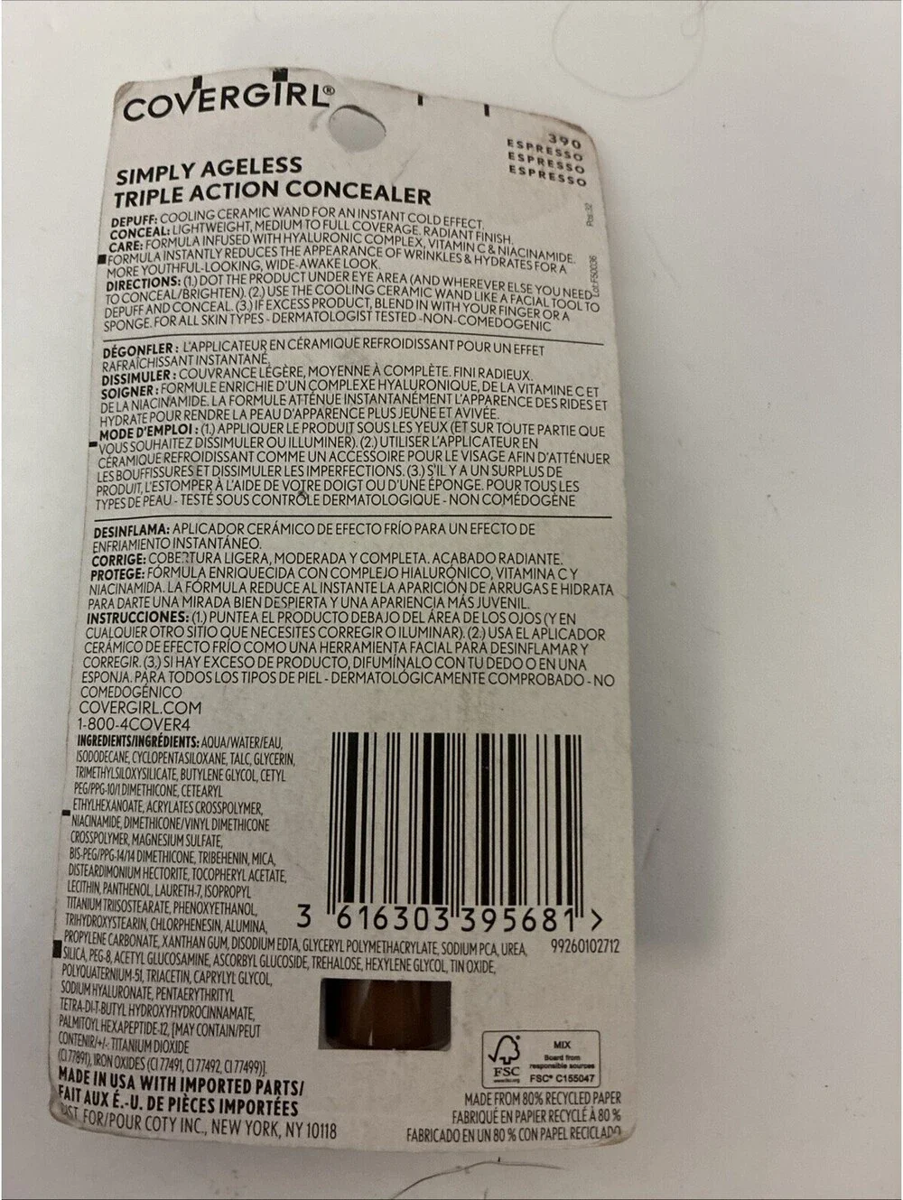 2 X covergirl simply ageless Triple Action Concealer 390 Espresso